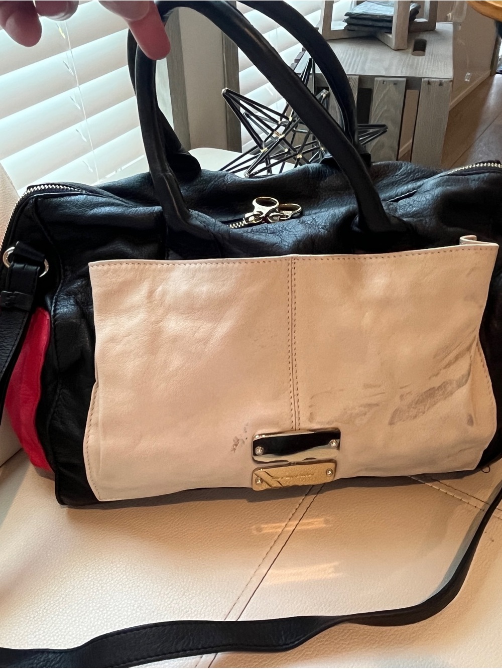 VINTAGE 1984 See By Chloe Black, White & Pink Leather Shoulder Bag